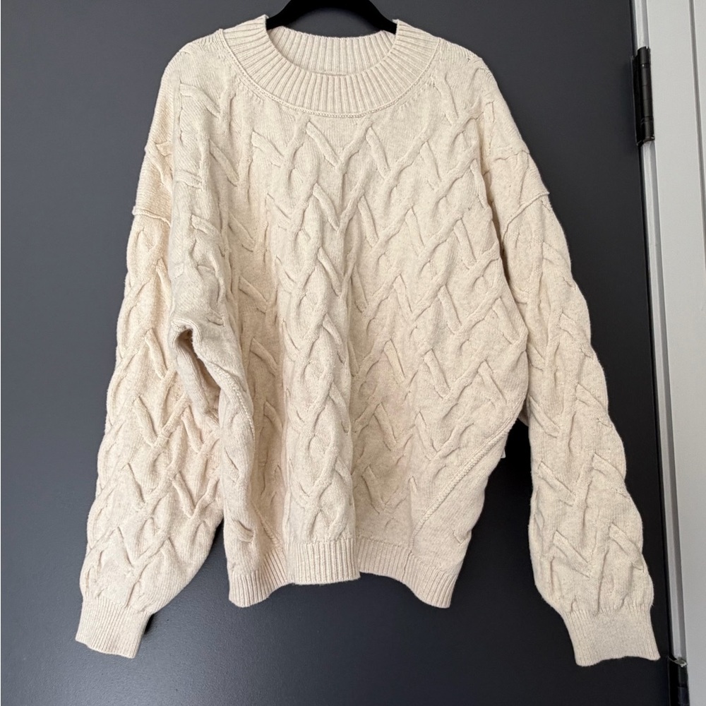 NWT Anthropologie Cream Cable Textured Crewneck Sweater